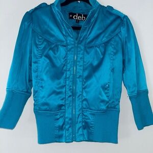 Vintage DEB Satin Bomber Jacket 90s puffy sleeves 3/4 Medium Womens